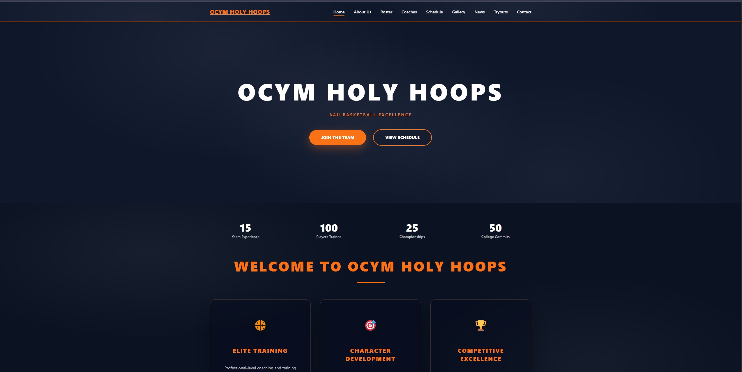 OCYM Holy Hoops website screenshot